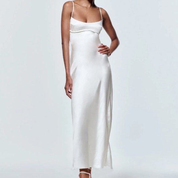 Zara Dresses & Skirts - Zara Satin Effect Cut Out Dress White 0/2662/840/250/01 Size XS